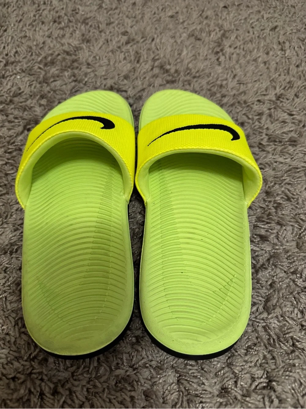 Nike Kids Slide Sandals Neon Yellow with Black Swoosh